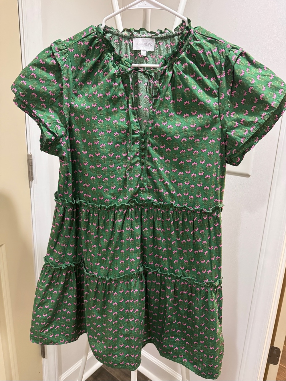 Sugarlips Green Floral Tiered Dress